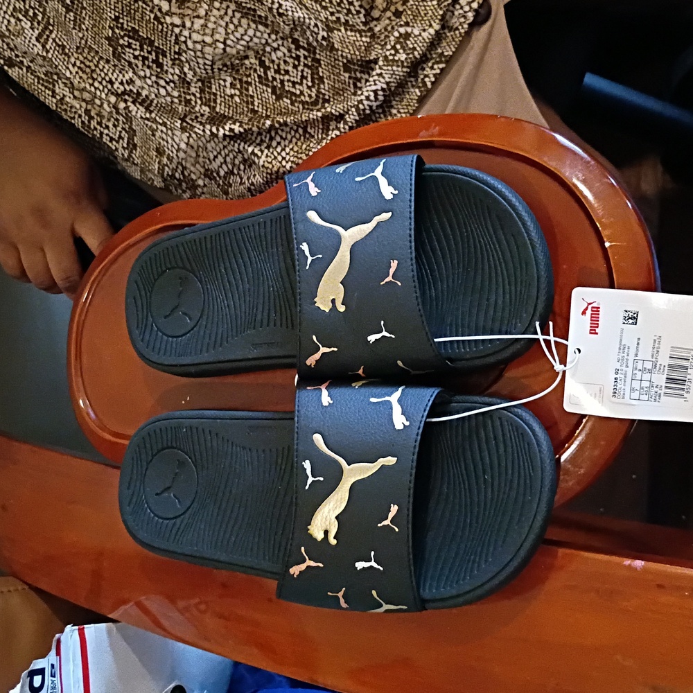 Puma Black and Gold Slide Sandals